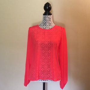 Francesca’s Neon Red Button Back LS Top (S, NWT)